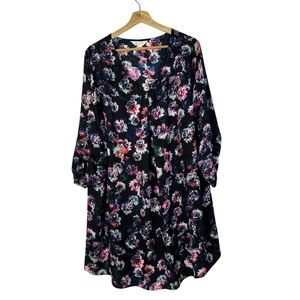 Decree Navy Blue & Pink Floral Long Sleeve Mini Dress 2X